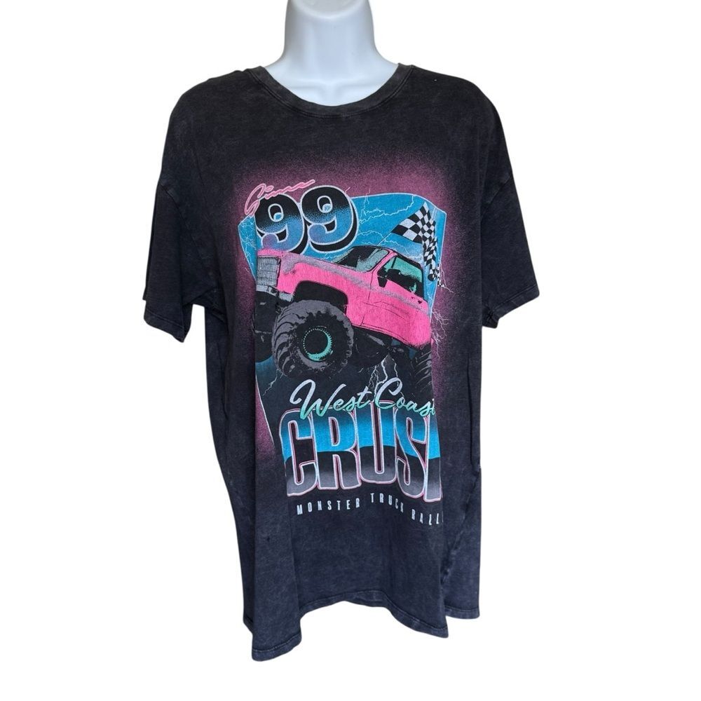 Hollister Kids Tee with Monster Truck Design - Black and Pink